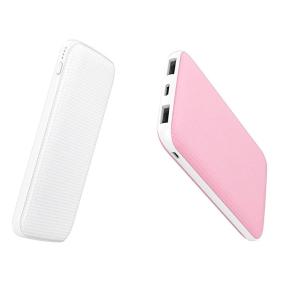 OKZU C1002 White and Pink 10000mAh Slim design High Quality Dual USB ports Type-C power bank