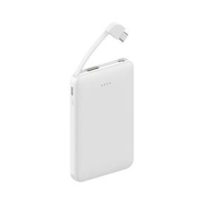 OKZU C0519T White 5000mAh Compact design leather pattern quick charge PD3.0 Power Bank built-in Type-C Cable 