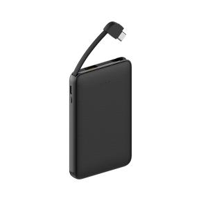 OKZU C0519T Black 5000mAh Compact design leather pattern quick charge PD3.0 Power Bank built-in Type-C Cable 