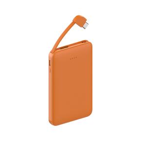 OKZU C0519T Orange 5000mAh Compact design leather pattern quick charge PD3.0 Power Bank built-in Type-C Cable 