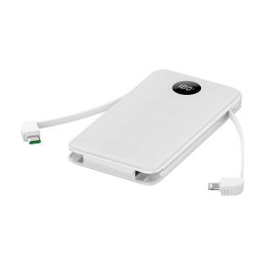 OKZU C1029 10,000mAh White Portable Power Bank Built-in Type-C Cable and Lightning Cable fast charge with digital display