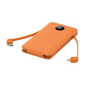 OKZU C1029 10,000mAh Orange Portable Power Bank Built-in Type-C Cable and Lightning Cable fast charge with digital display