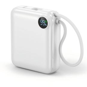 OKZU C1050 10,000mAh White Mini Size Power Bank Built-in Type-C Cable PD22.5W fast charge output and 18W quick charge input