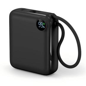 OKZU C1050 10,000mAh Black Mini Size Power Bank Built-in Type-C Cable PD22.5W fast charge output and 18W quick charge input